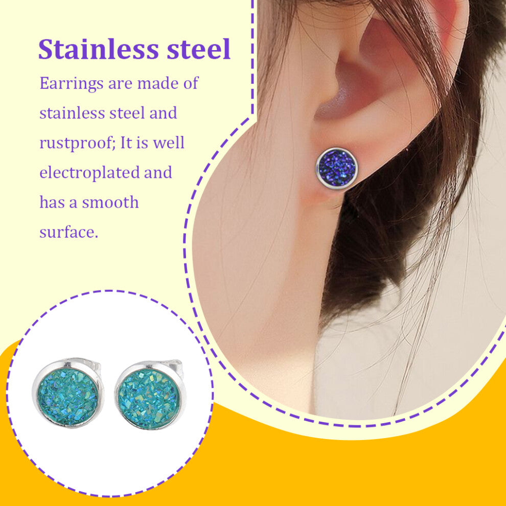 (Cyan) Earrings Stainless Steel Eardrops Fine Electroplating Ear Studs