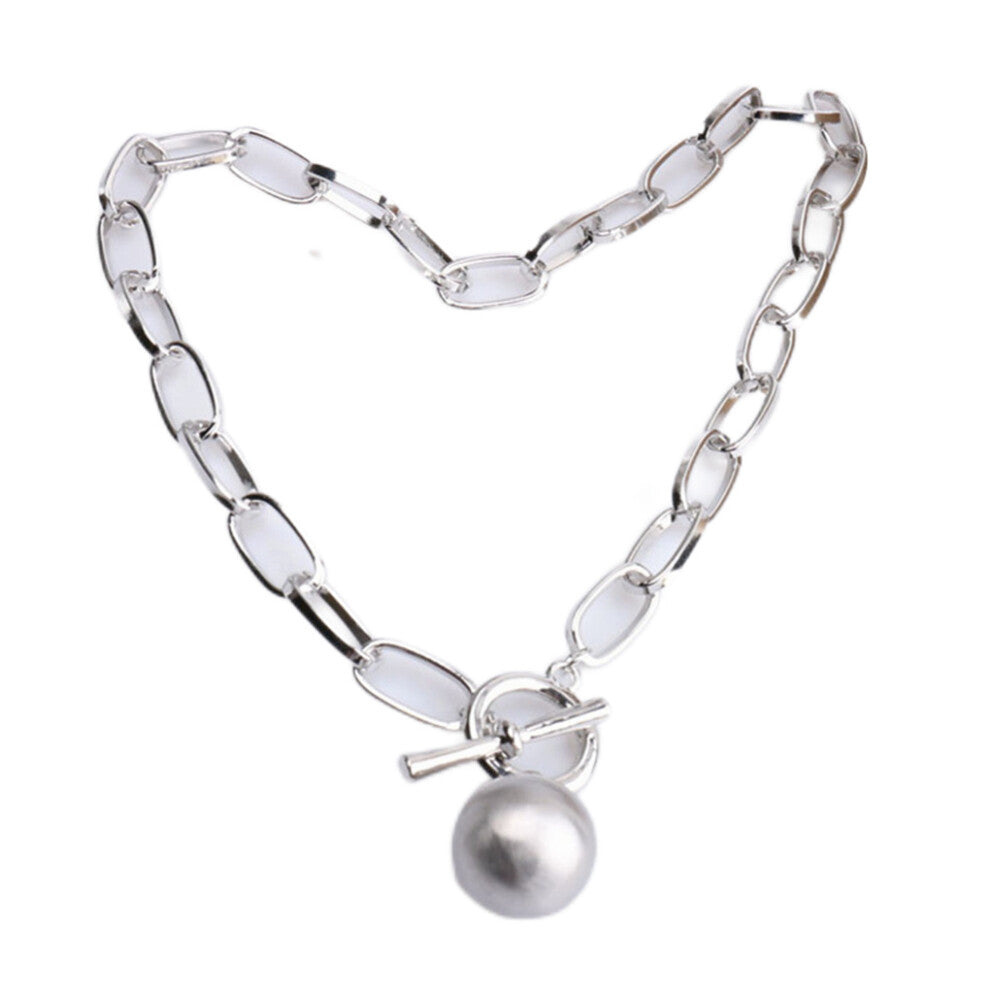 (Silver) Ball Pendant Necklace Bracket Festival Collar Choker Jewelry Set Women