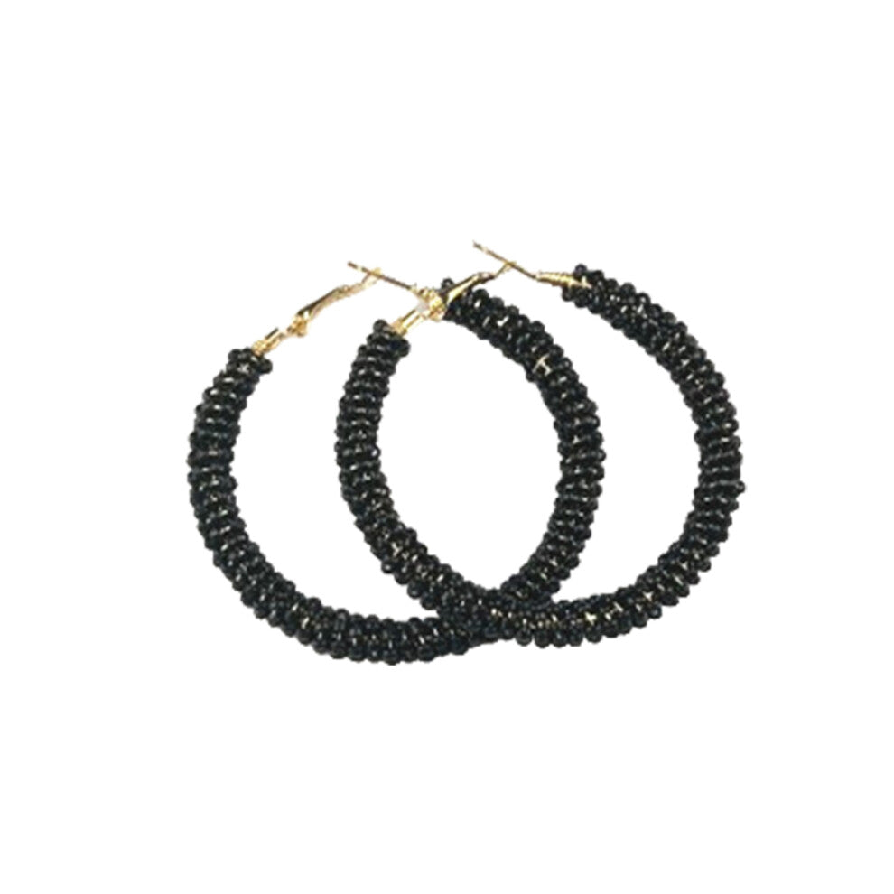 (Black6CM) 1 Pair Beaded Earrings Vintage Style Multicolor Ear Drops Valentines