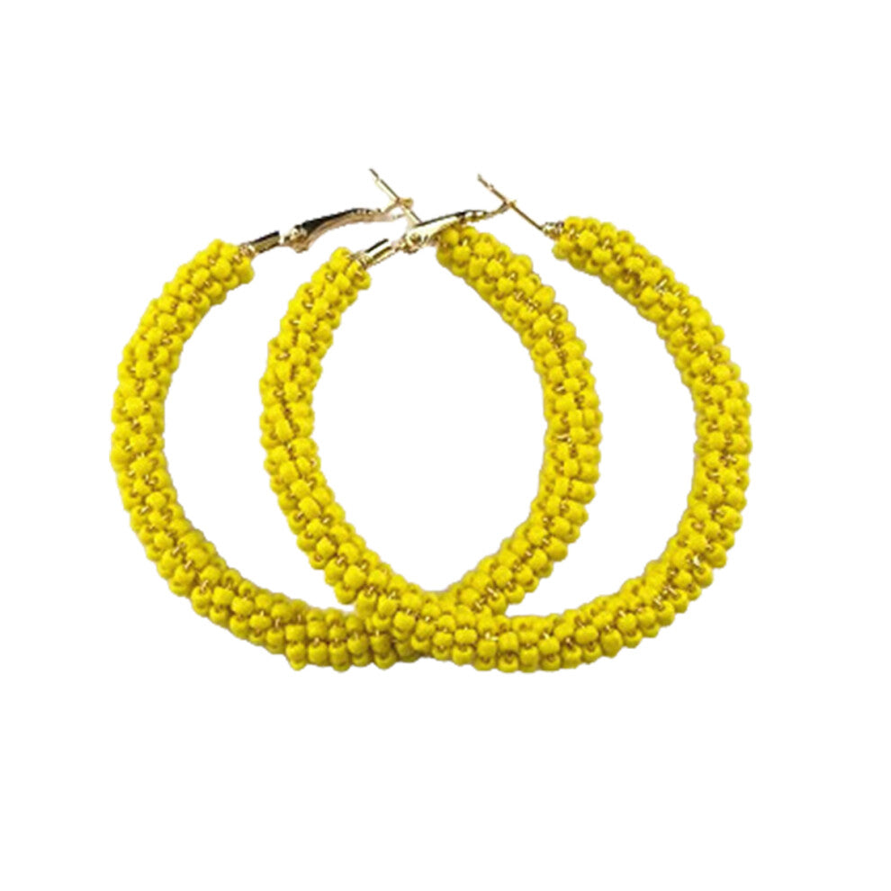 (Yellow6CM) 1 Pair Beaded Earrings Vintage Style Multicolor Ear Drops Valentines