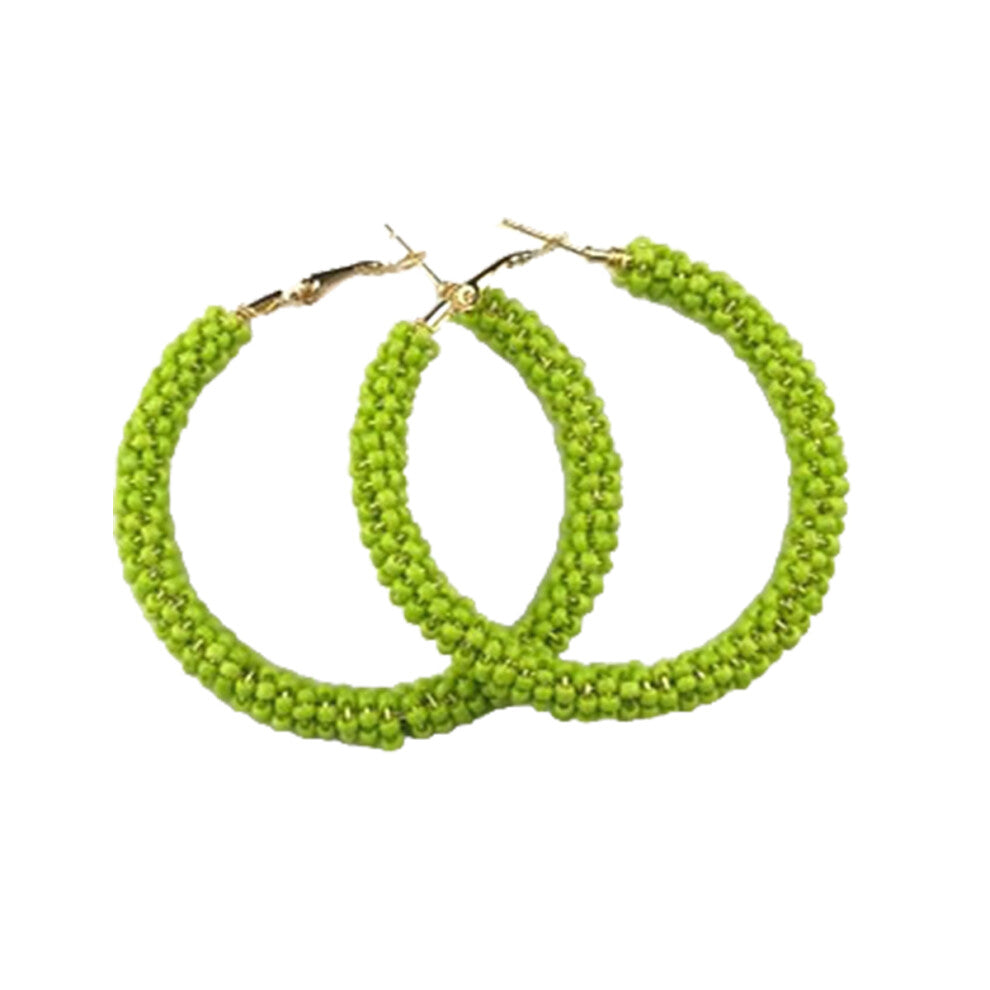 (Green6CM) 1 Pair Beaded Earrings Vintage Style Multicolor Ear Drops Valentines