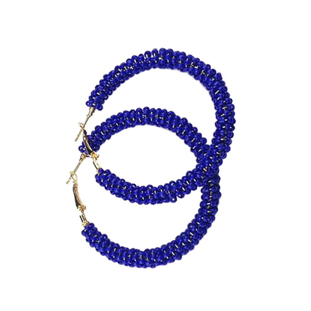 (Blue6CM) 1 Pair Beaded Earrings Vintage Style Multicolor Ear Drops Valentines