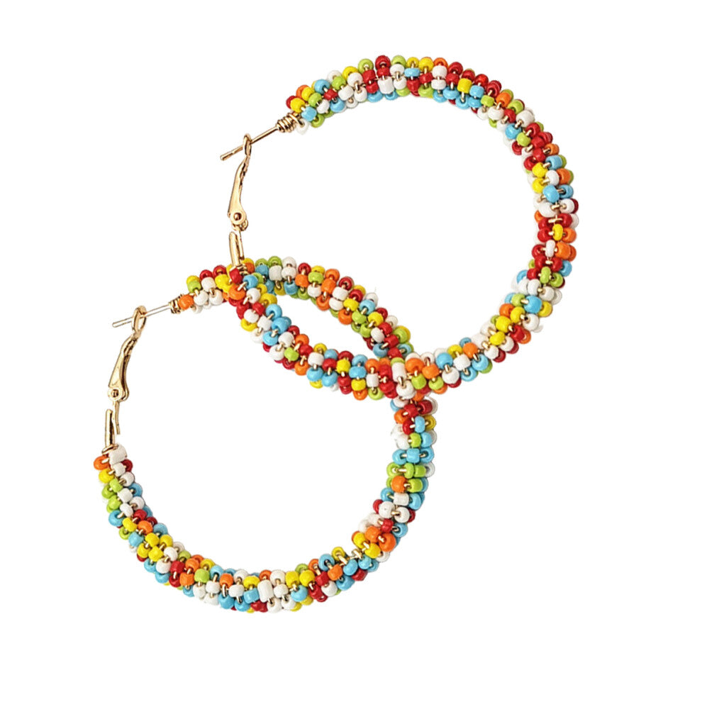 (Colorful6CM) 1 Pair Beaded Earrings Vintage Style Multicolor Ear Drops Valentines