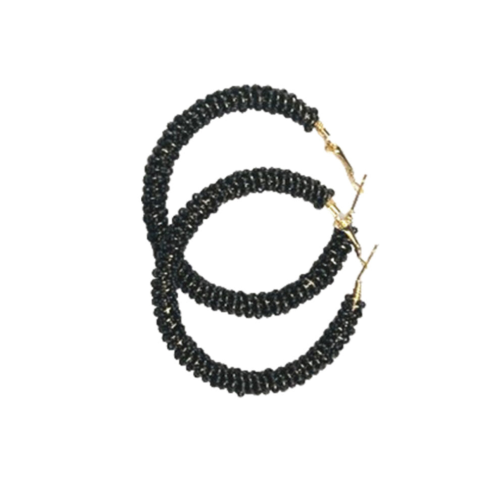 (Black5CM) 1 Pair Beaded Earrings Vintage Style Multicolor Ear Drops Valentines