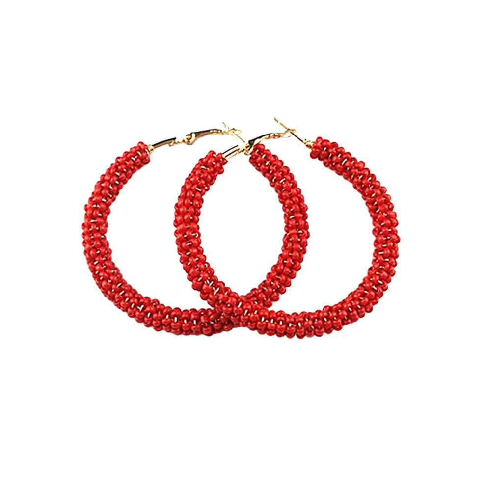 (Red5CM) 1 Pair Beaded Earrings Vintage Style Multicolor Ear Drops Valentines