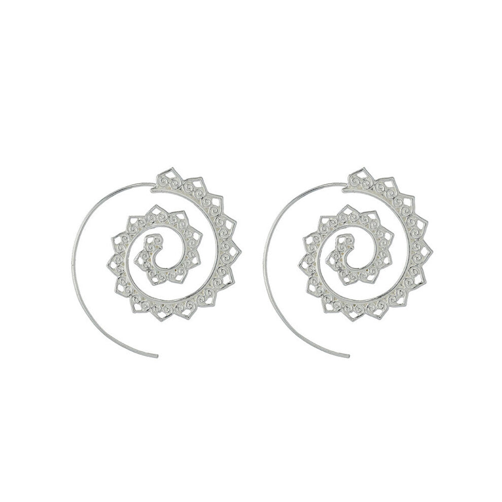 (4198 Silver) Circle Swirl Earrings Ear Hanging Pedant Jewelry Pendants Dangle