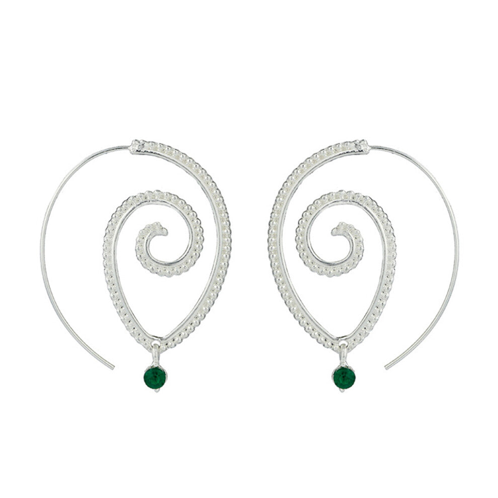 (silver) Earrings Round Spiral Gear Shape Ear Dangle Ethnic Style Hoop Earring