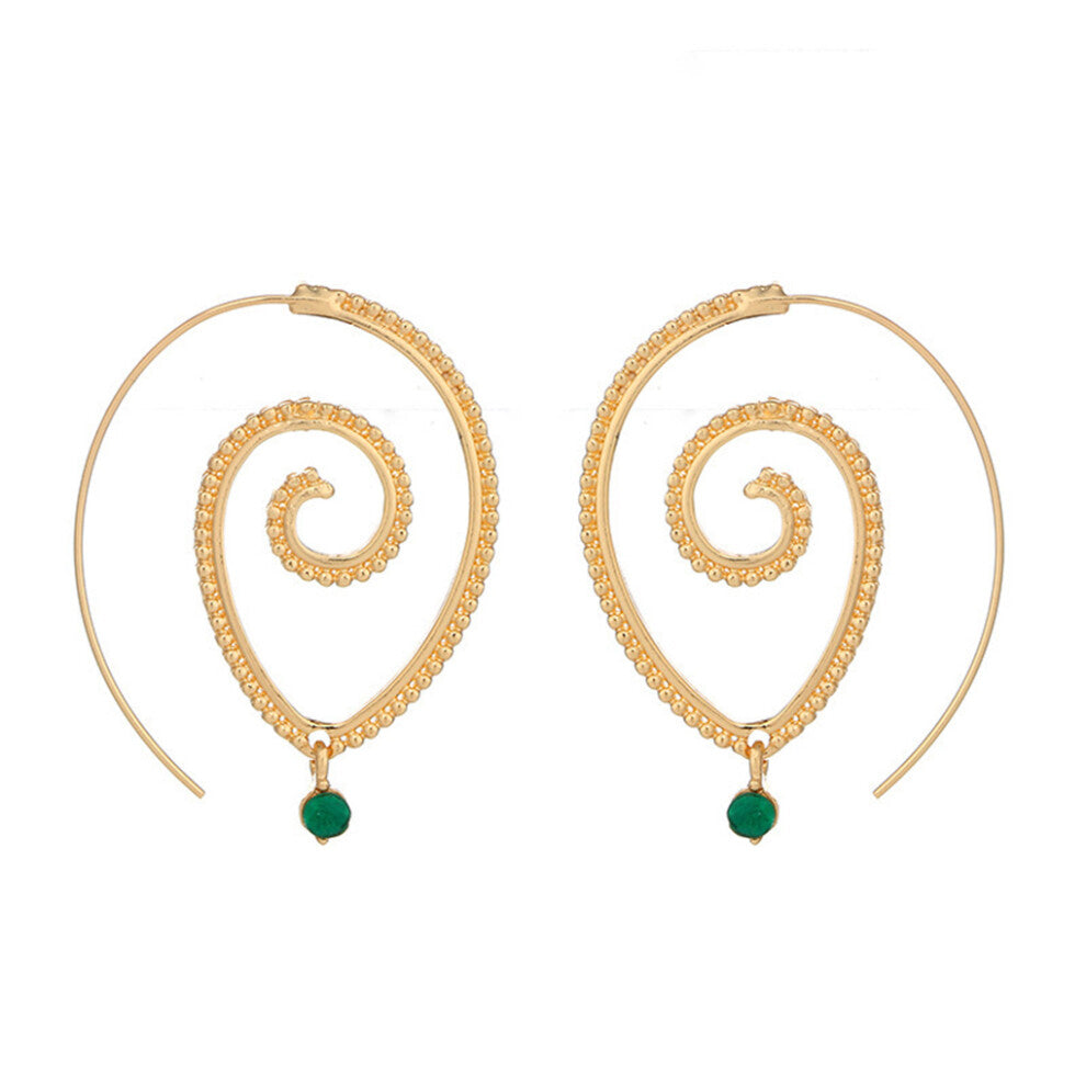 (Gold) Earrings Round Spiral Gear Shape Ear Dangle Ethnic Style Hoop Earring