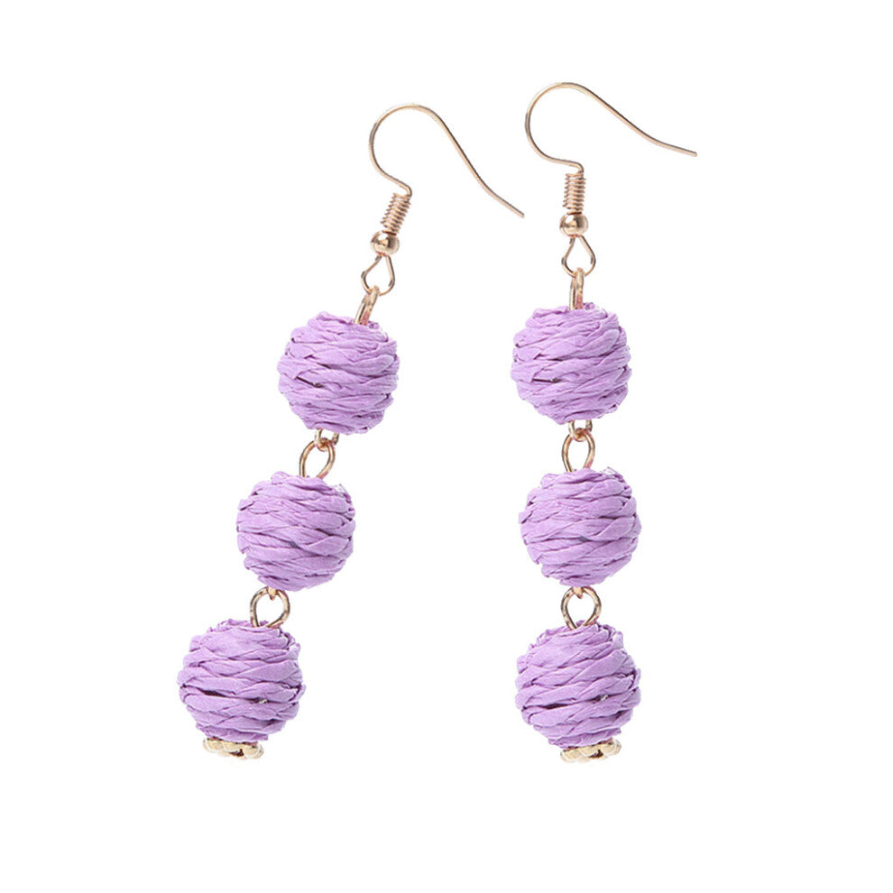 (Purple) 1 Pair Hook Earrings Bohemian Pendant Ear Studs Anniversary Jewelry