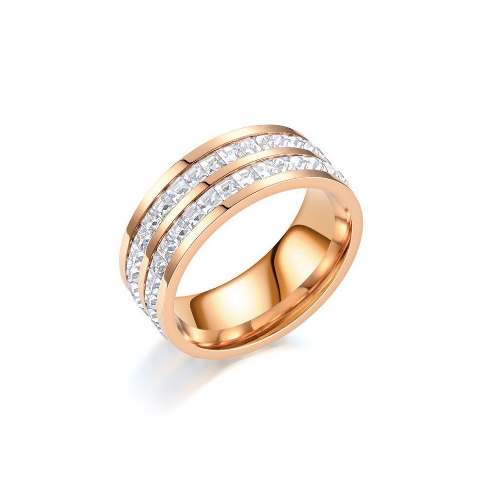 (Rose gold2 layers) Women Ring Female Jewelry Dressing Decors Wedding Engagement Ladies