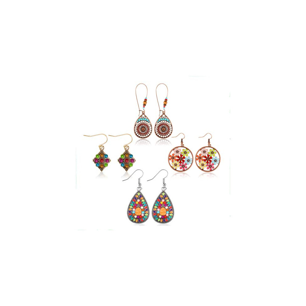 4pairs Bohemian Chic Vintage Drop Earrings For All Occasions Alloy