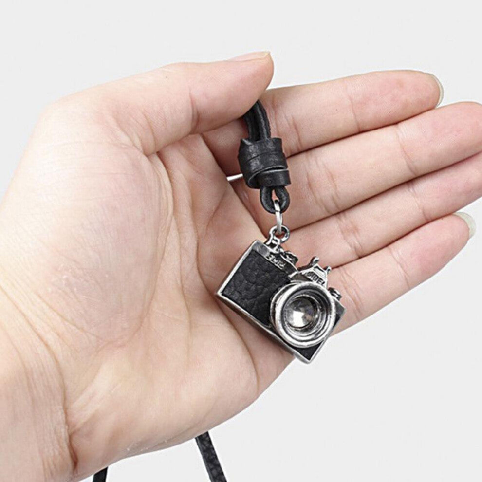 (Black) Cool Retro Camera Pendant Necklace Leather Jewelry Fashion Accessories