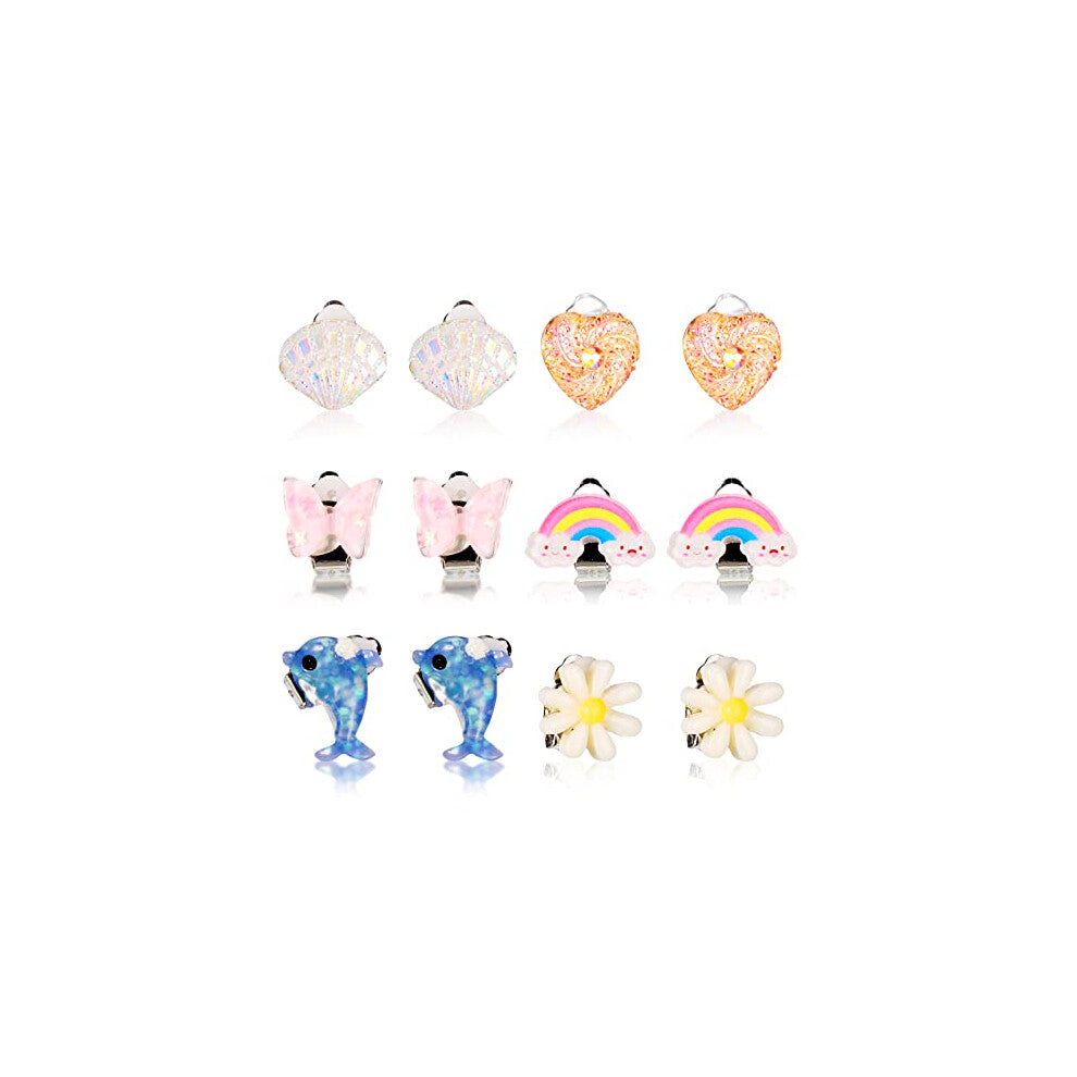6pair Painless Clip On Earrings Daily Wear Essentials For Girls Resin