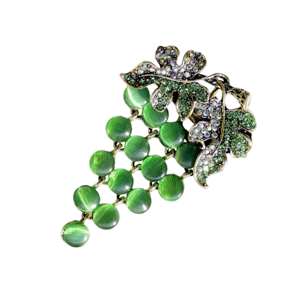 Green Grape Brooch Rhinestone Pin Clothing Fashion Accessory Jewelry
