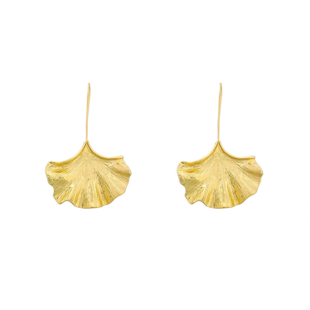 (Gold) 2Pcs Gold Ginkgo Biloba Earrings Women Pendant Dangle Jewelry