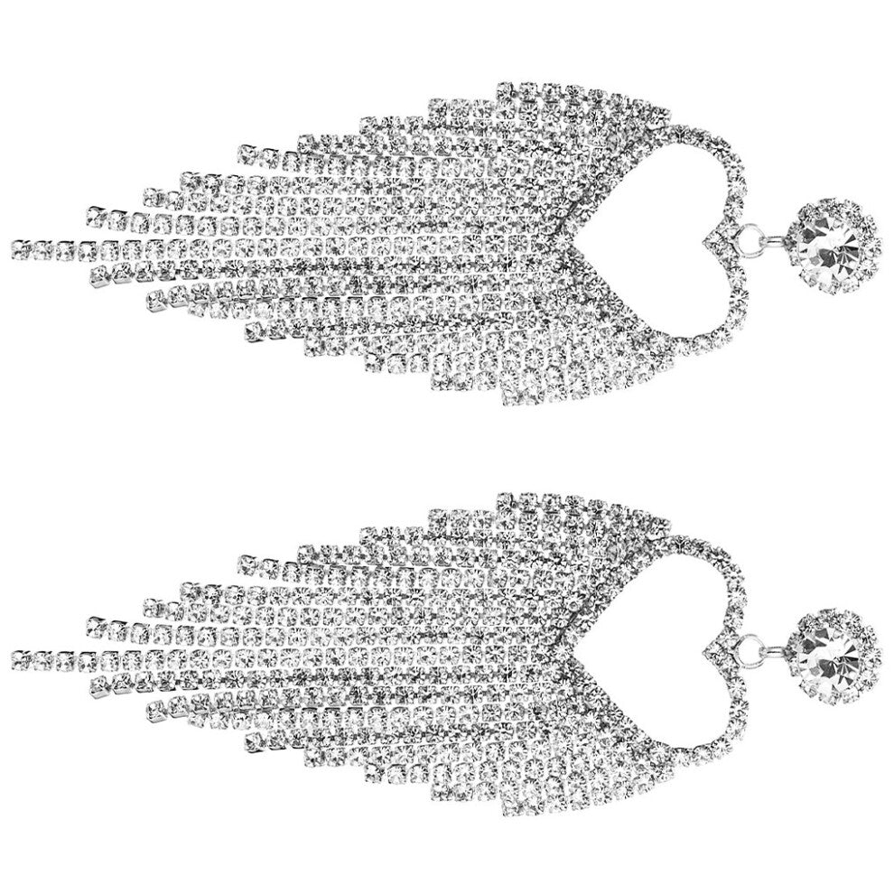 (Silver) 2X Alloy Earring Tassel Pendent Fashion Jewelry Ear Studs Long-lasting