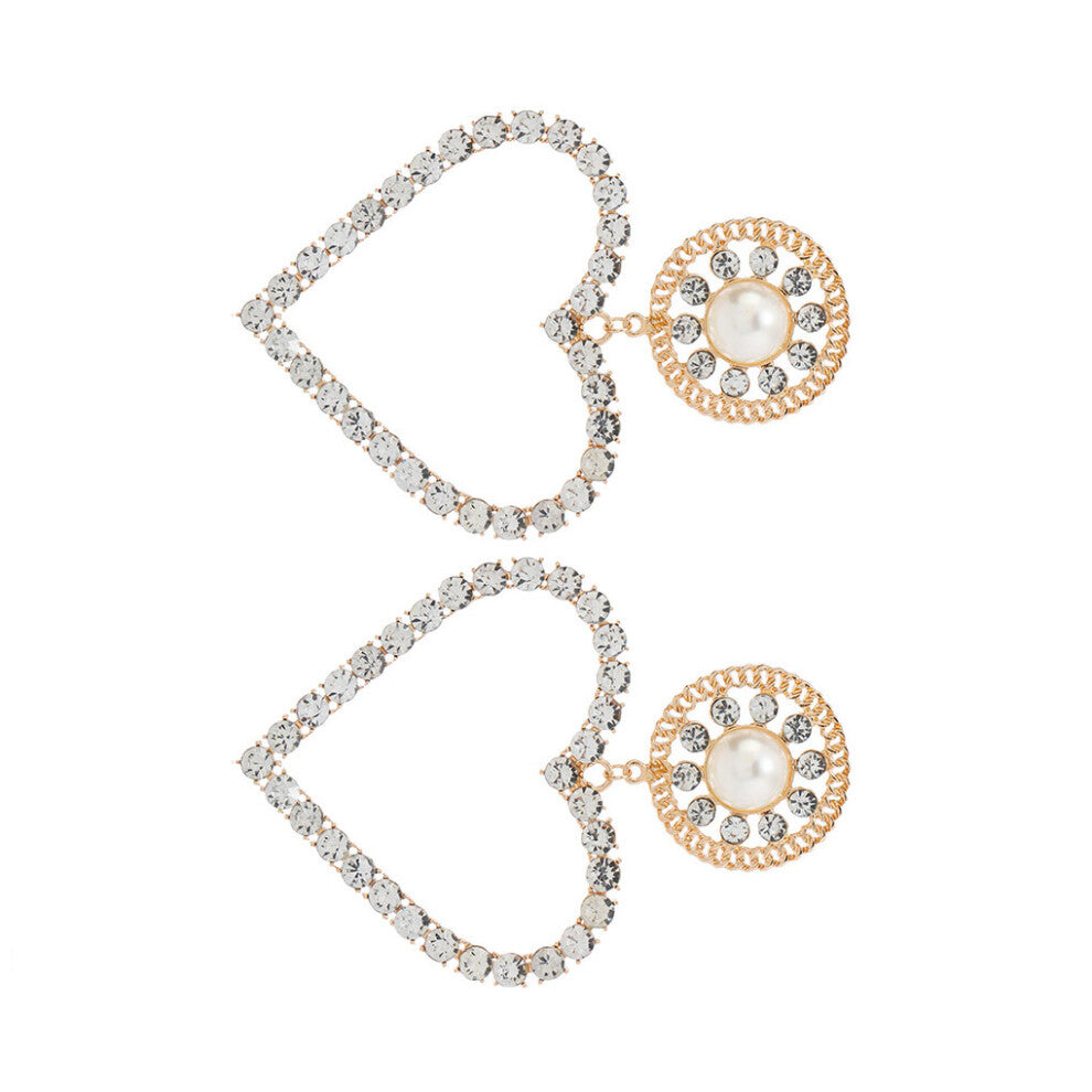 (Gold) 2Pcs Female Heart Stud Rhinestone Earrings Jewelry Statement Pendant
