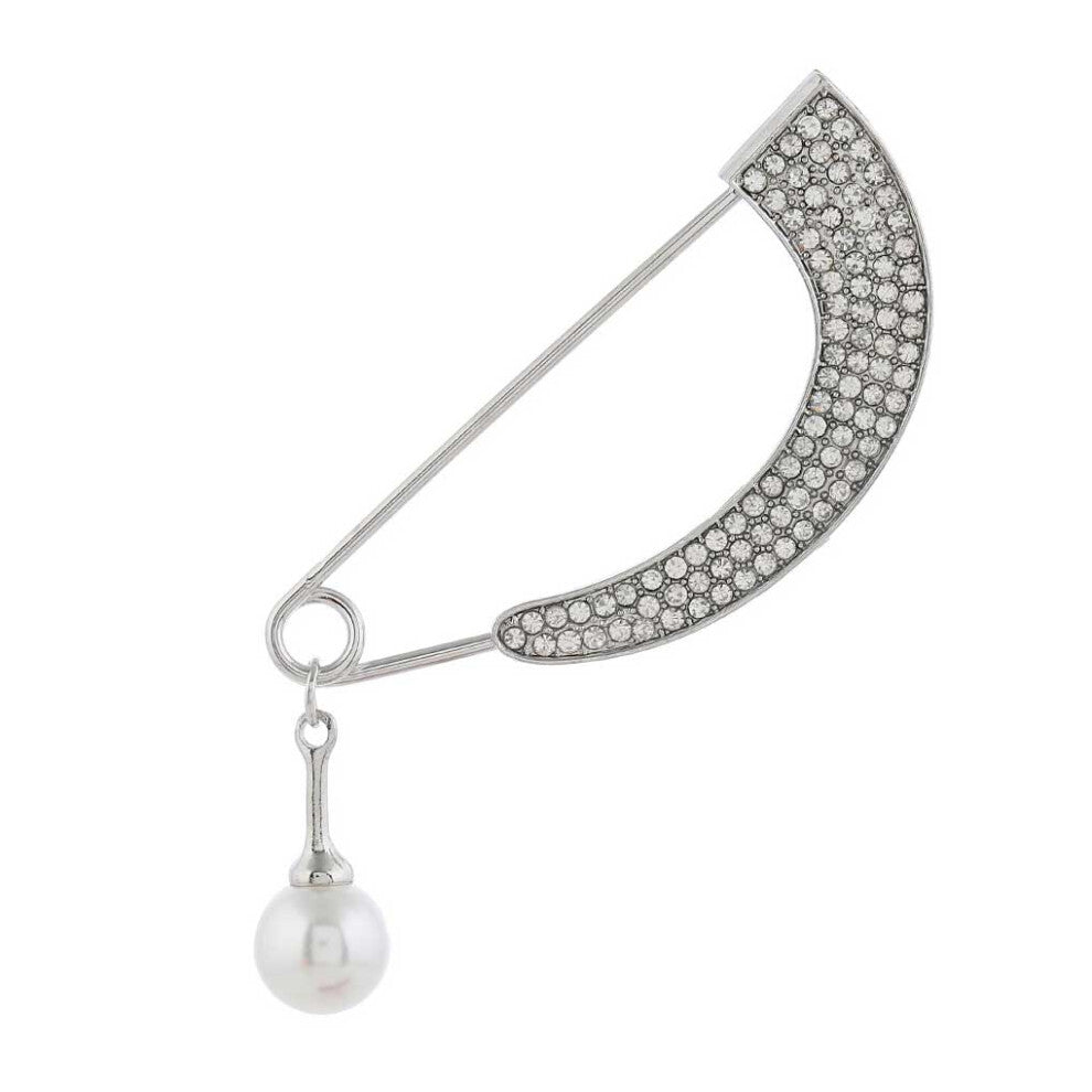 (Silver) Women Pearl Brooch Rhinestone Pin Anti-Exposure Clothing Buckle Collar