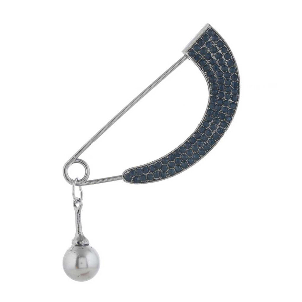 (Black) Women Pearl Brooch Rhinestone Pin Anti-Exposure Clothing Buckle Collar