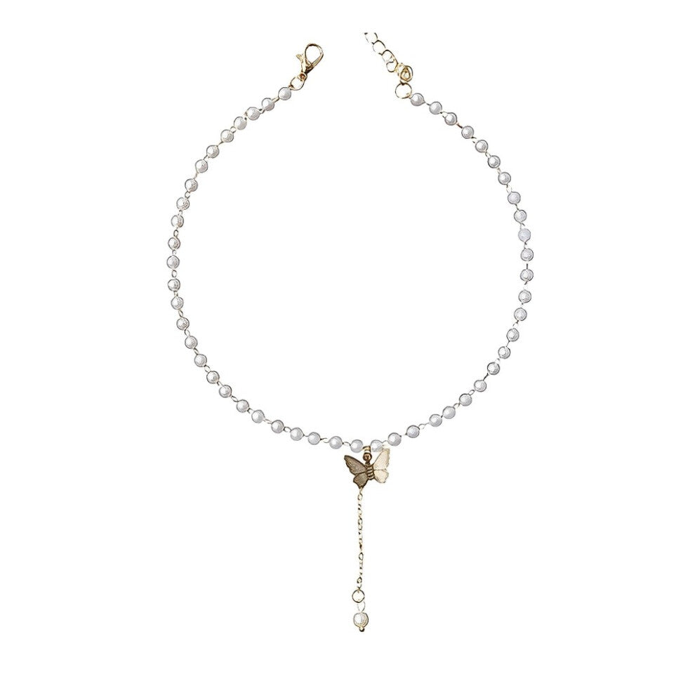 (Gold) Alloy Pearl Women Necklace Insect Pendant Girls Wedding Choker