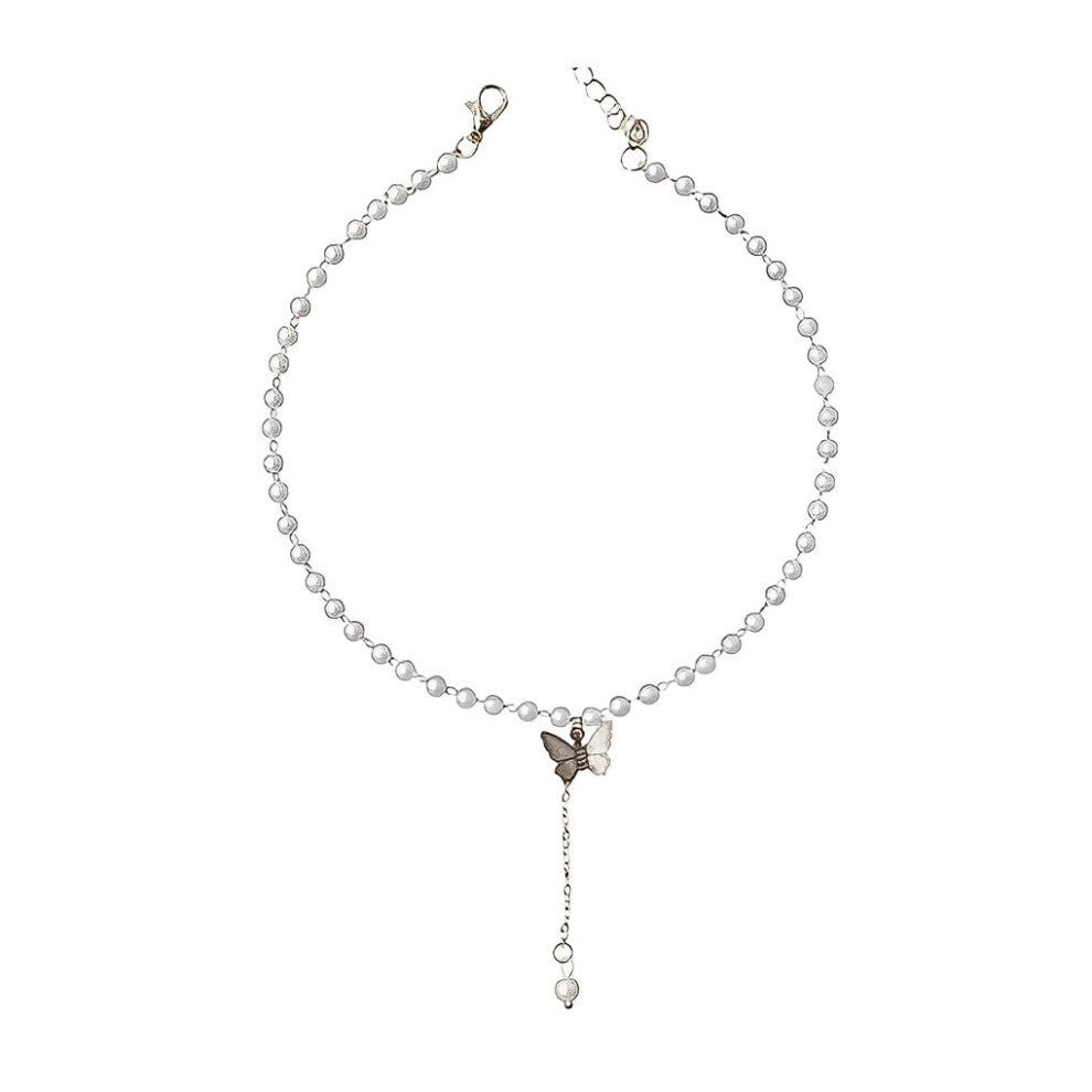 (Silver) Alloy Pearl Women Necklace Insect Pendant Girls Wedding Choker