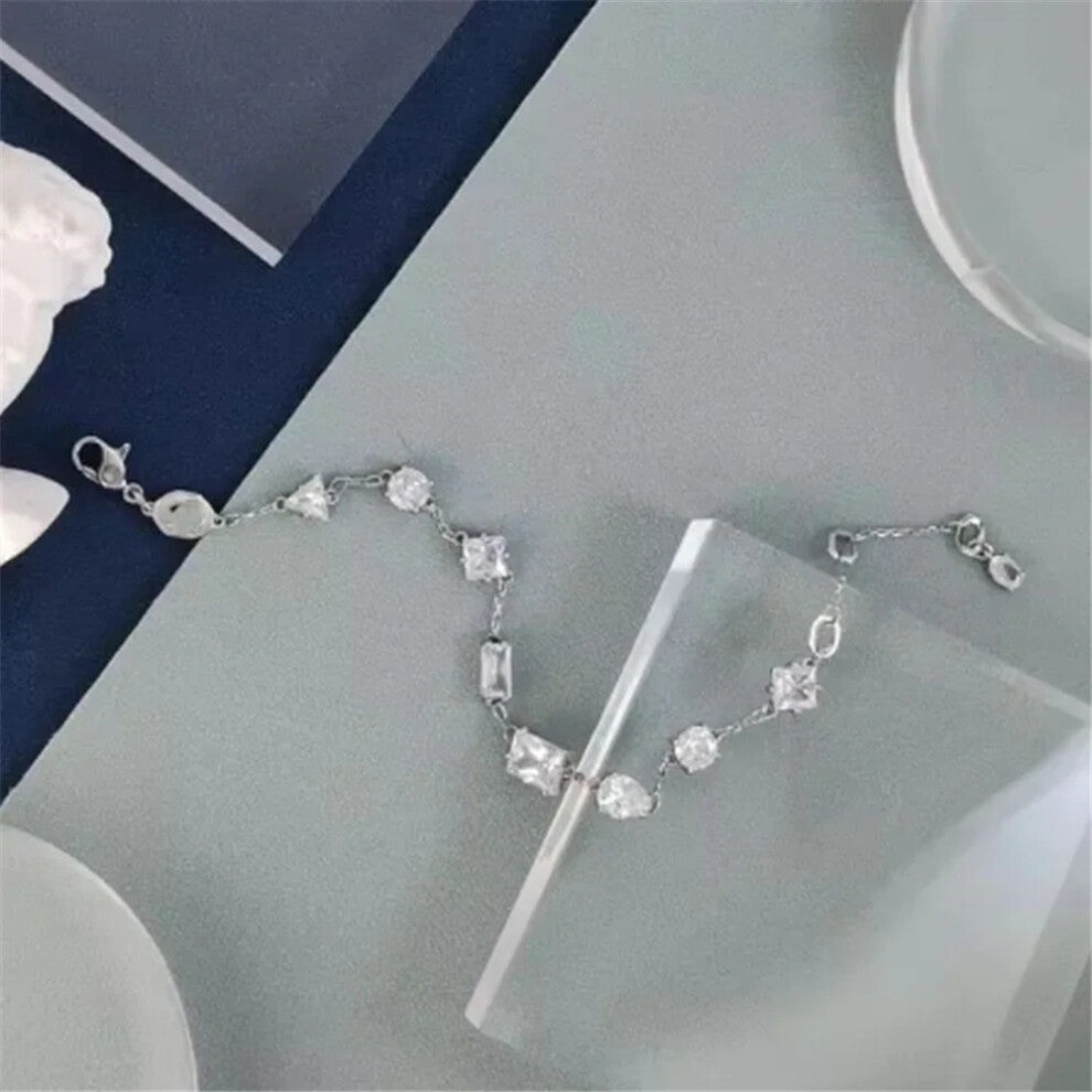 (Bracelet10) S Original 2025 Trendy White Crystal Fine Jewelry Set for Women Water Drop Necklace Earring Bracelet Party Accessories Jewelry
