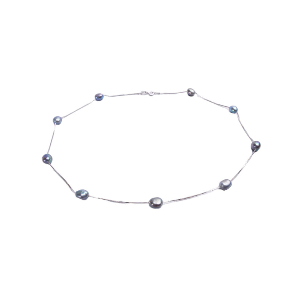 (Black Blue, 45cm) Women Pearl Necklace Solid Color Fashionable Choker Jewelry Birthday