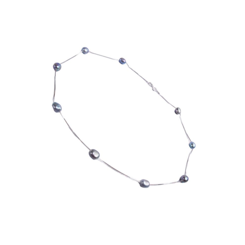 (Black Blue, 50cm) Women Pearl Necklace Solid Color Fashionable Choker Jewelry Birthday