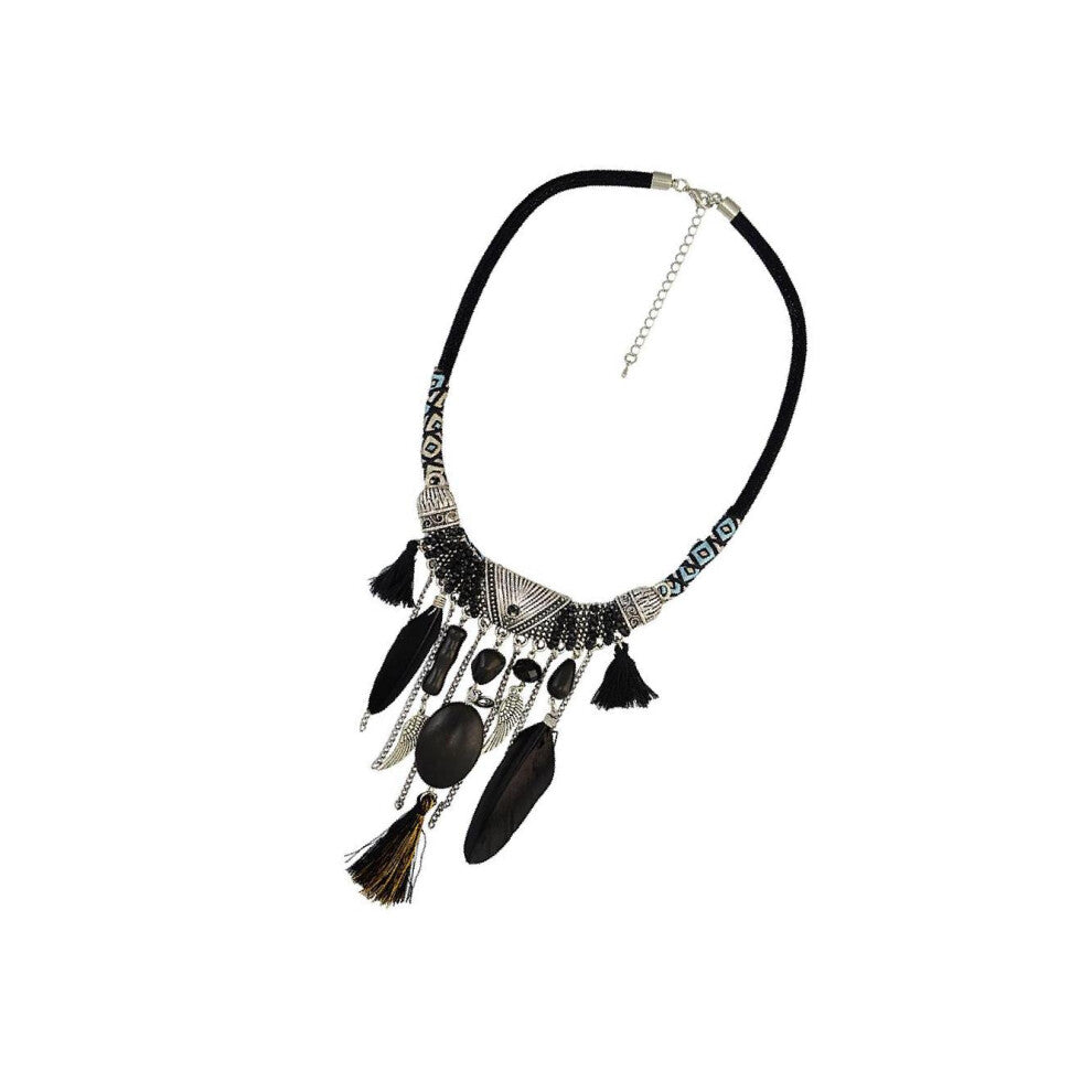(Black, 458cm) Stunning Vintage Turquoise Tassels Choker Bohemian Necklace