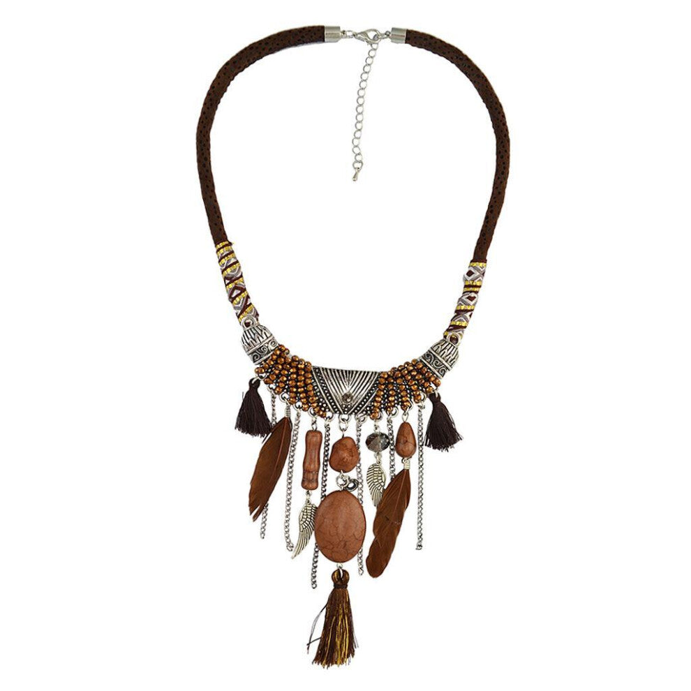 (Brown, 458cm) Stunning Vintage Turquoise Tassels Choker Bohemian Necklace