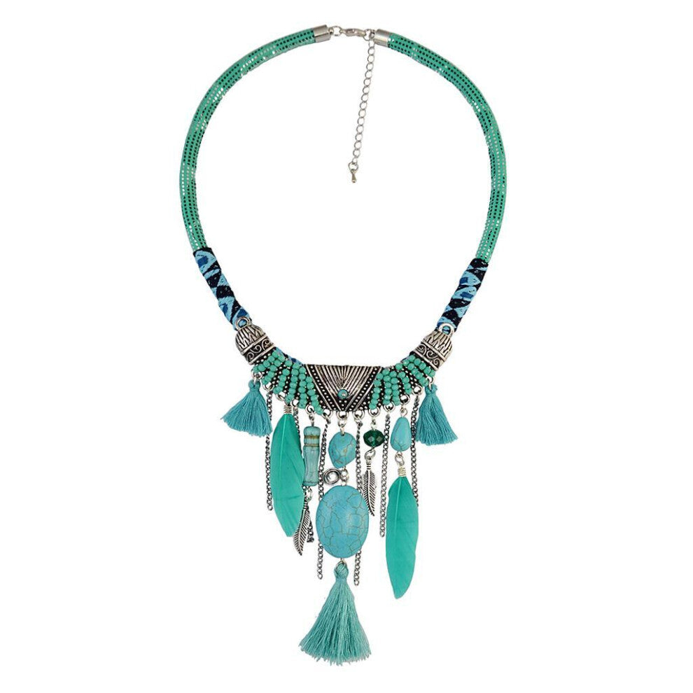 (Green, 458cm) Stunning Vintage Turquoise Tassels Choker Bohemian Necklace