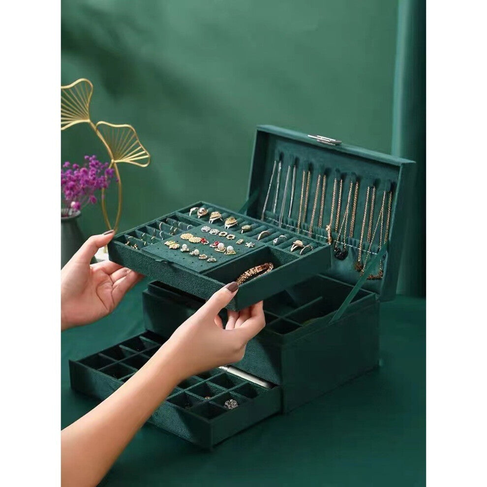 Large Layer Three Jewellery Organize Storage Necklace Box Elegant Advanced Green