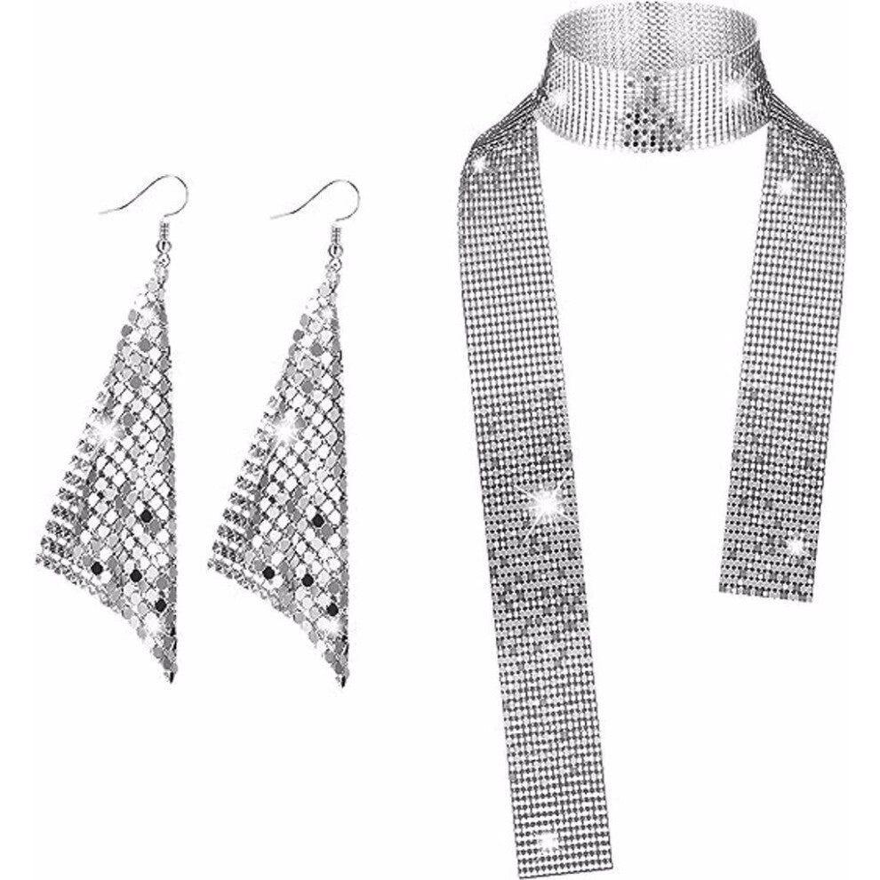 Elegant Long Pendant Choker For Glamorous Party Look Silver Stylish