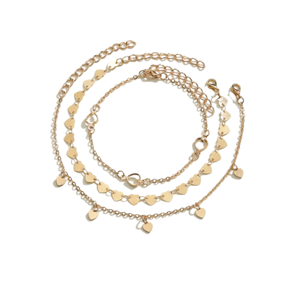 3 Pieces Anklets Heart-shaped Beach Accessories Ankle Bracelets for