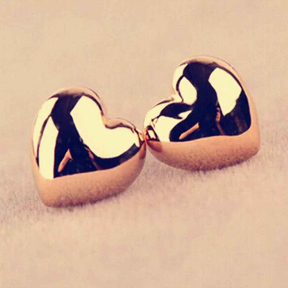 (gold) 1 Pair Heart Shape Ear Stud Earrings Piercing Studs Jewelry