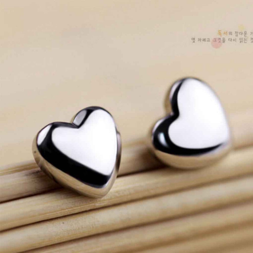 (silver) 1 Pair Heart Shape Ear Stud Earrings Piercing Studs Jewelry