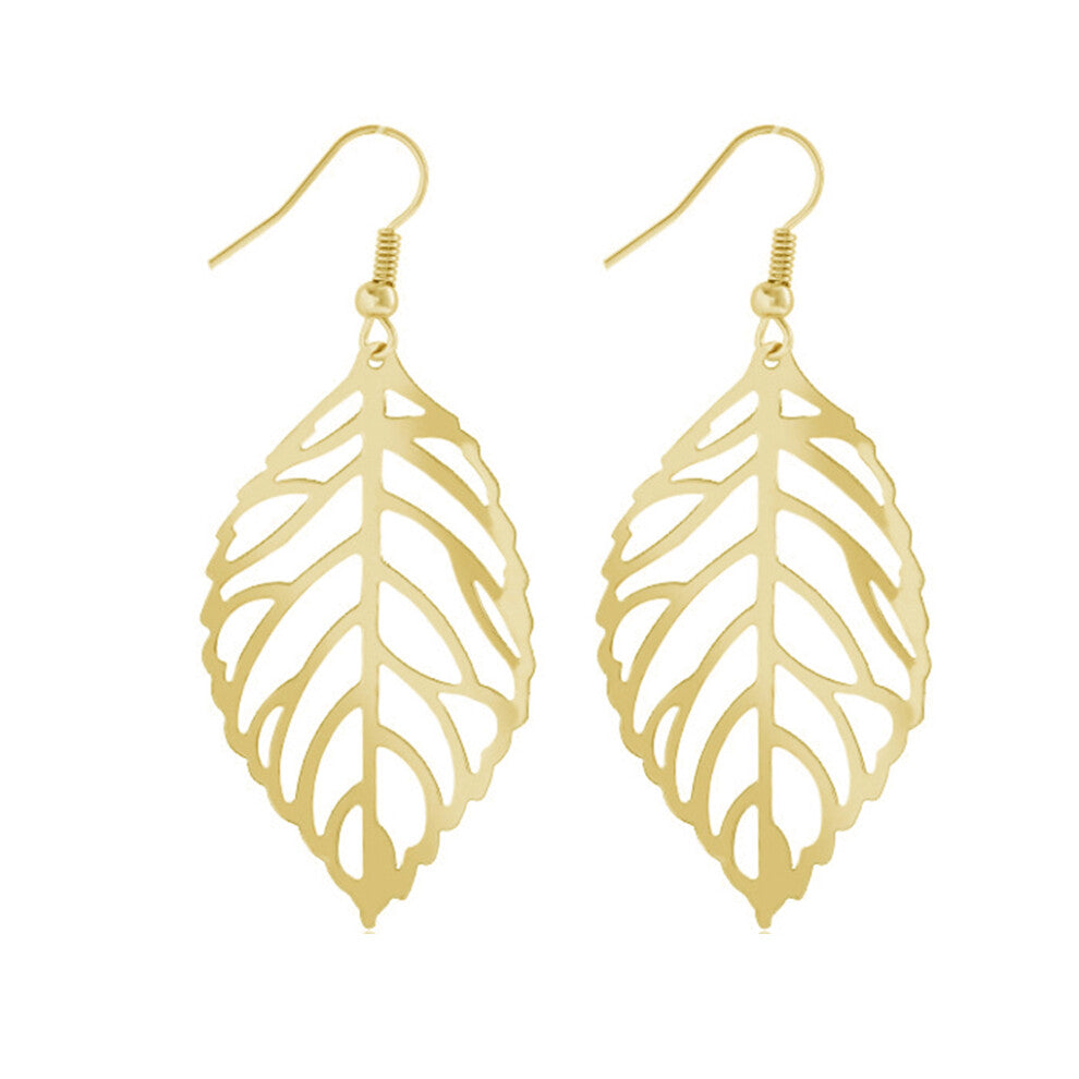 (Gold) Girls Hollow Leaves Earring Dangle Jewellery Decoration Earrings