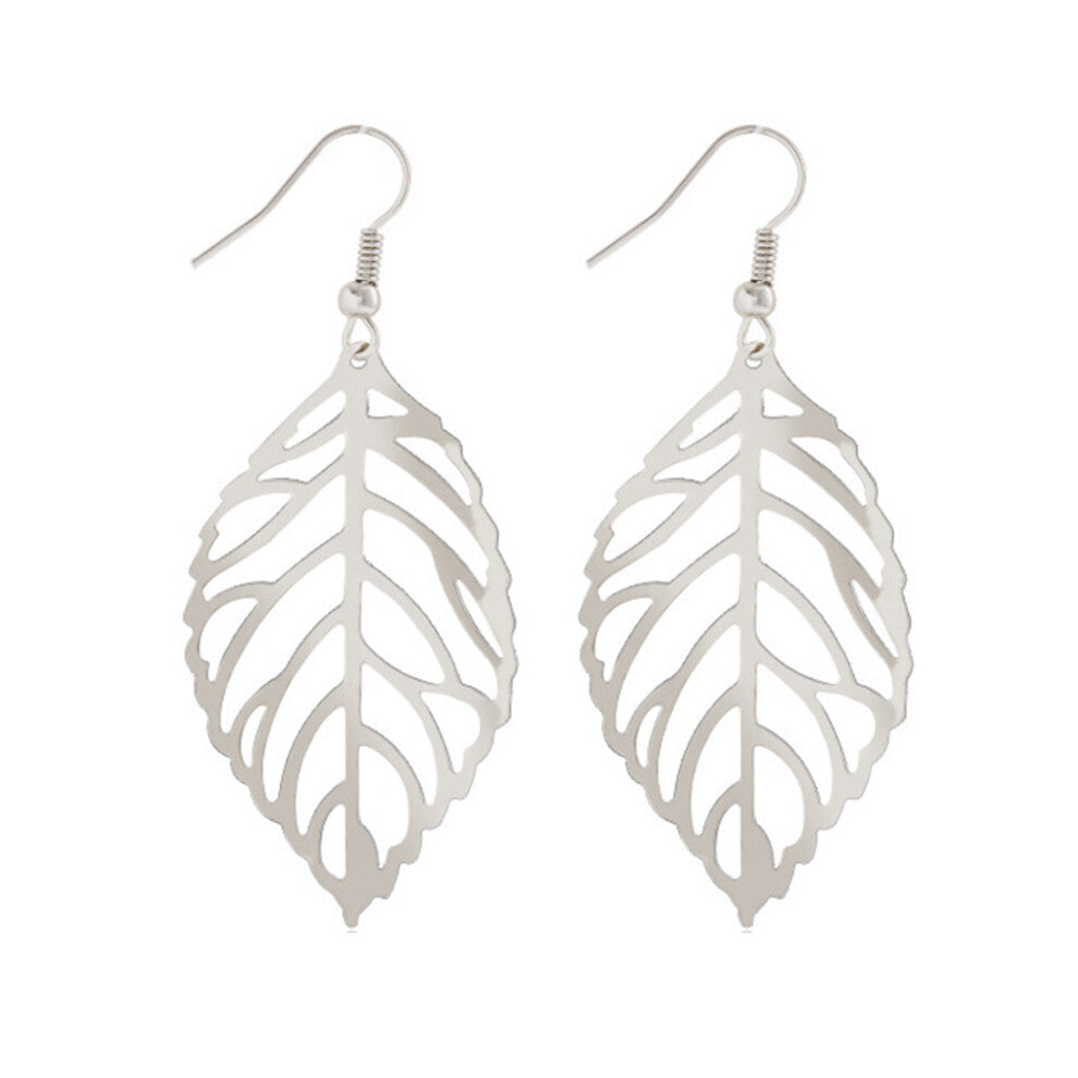 (Silver) Girls Hollow Leaves Earring Dangle Jewellery Decoration Earrings