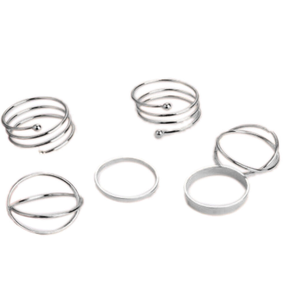 (Silver) 6 Pcs Female Ring Set Adjustable Joint Jewellery Alloy Opening Rings