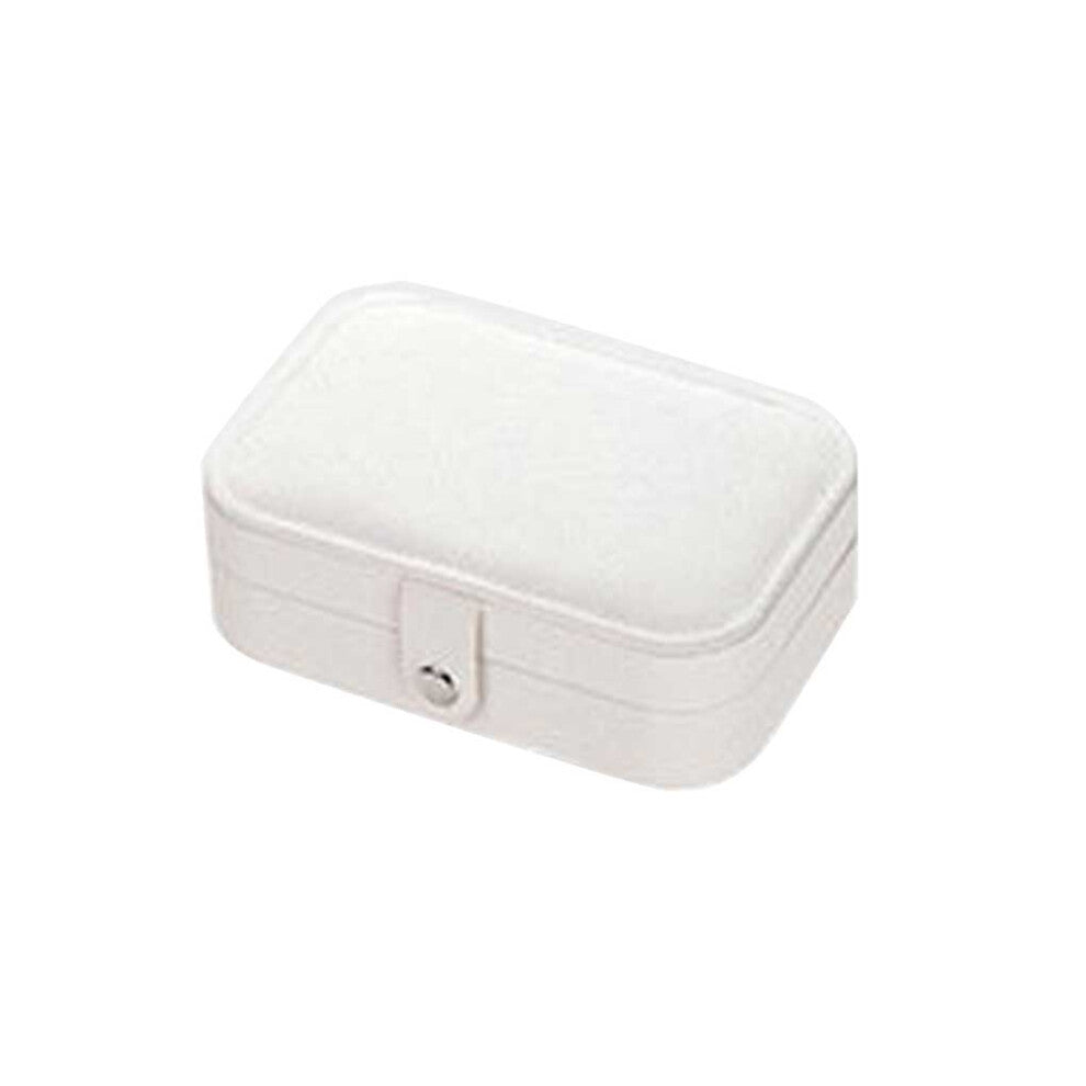 (White) PU Leather Jewellery Storage Box Portable Necklace Jewelry Case