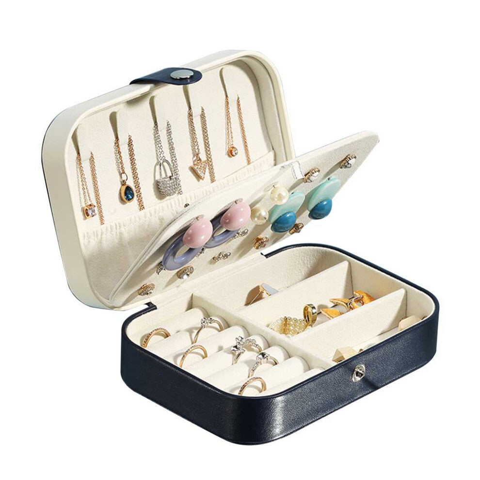 (Blue White) PU Leather Jewellery Storage Box Portable Necklace Jewelry Case