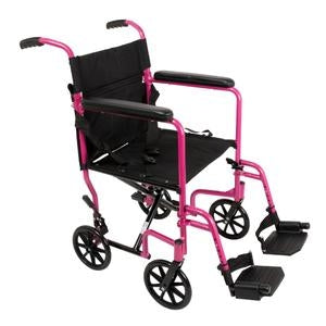 ProBasics Aluminum Transport Chair with Swing Away Foot Rests 19" Pink