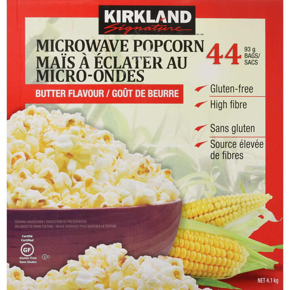 Kirkland Signature Microwave Popcorn, 3.3 oz, 44-Count - Gluten Free, 100% Whole Grain, Movie Theater Butter, C-9555