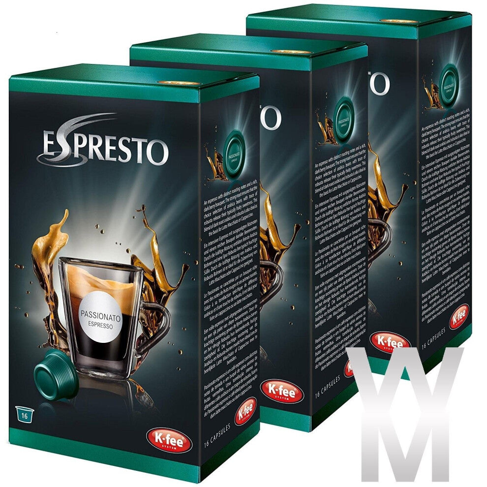 K-Fee Espresto Espresso Passionato, Coffee, Arabica, Intensity 7, Set of 3, 3 x 16 Capsules