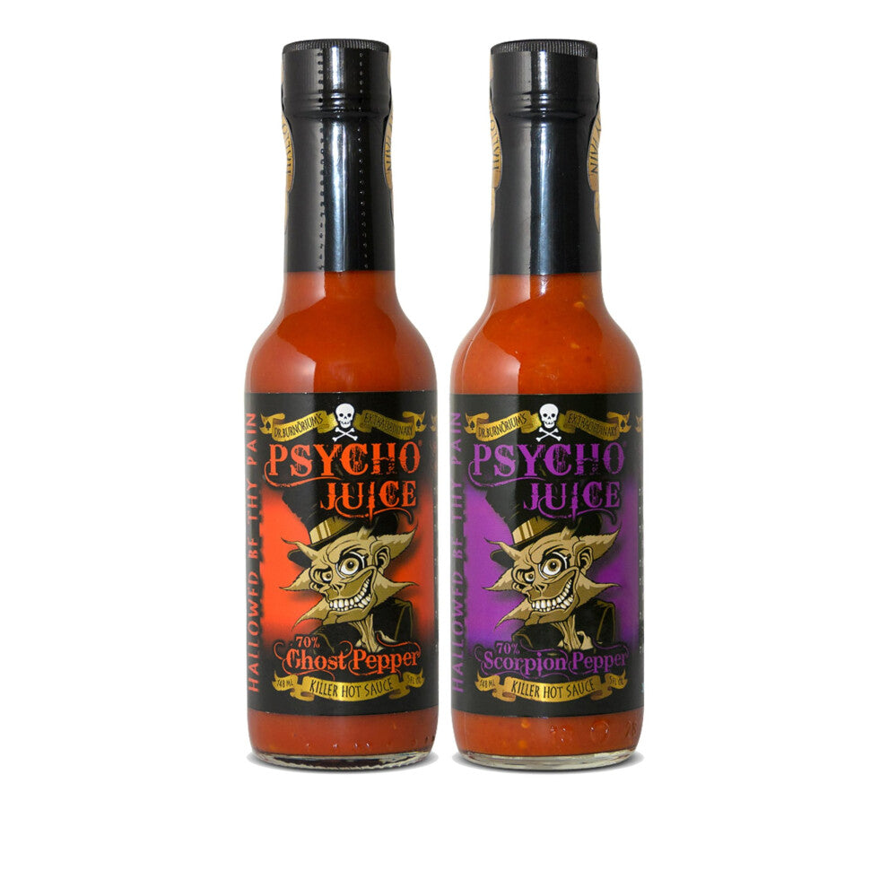 Psycho Juice 70% Ghost Pepper and 70% Scorpion Pepper Hot Sauce Set