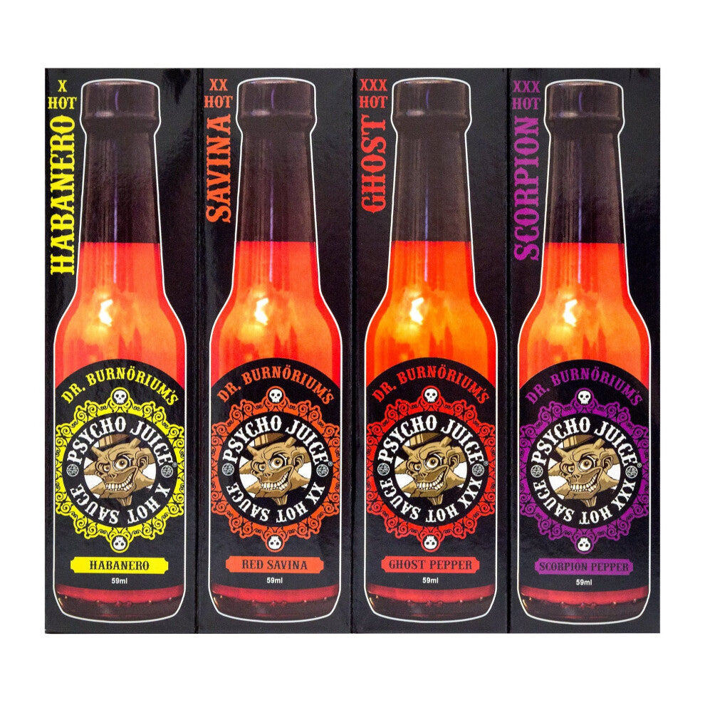 Psycho Juice Mini Four Pack Chilli & Hot Pepper Sauce