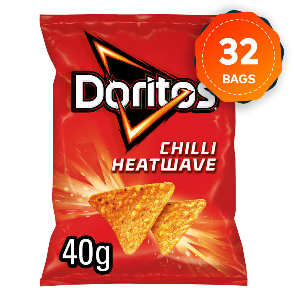 32 x Doritos Chilli Heatwave Tortilla Chips Crisps 40g Suitable for Vegetarians