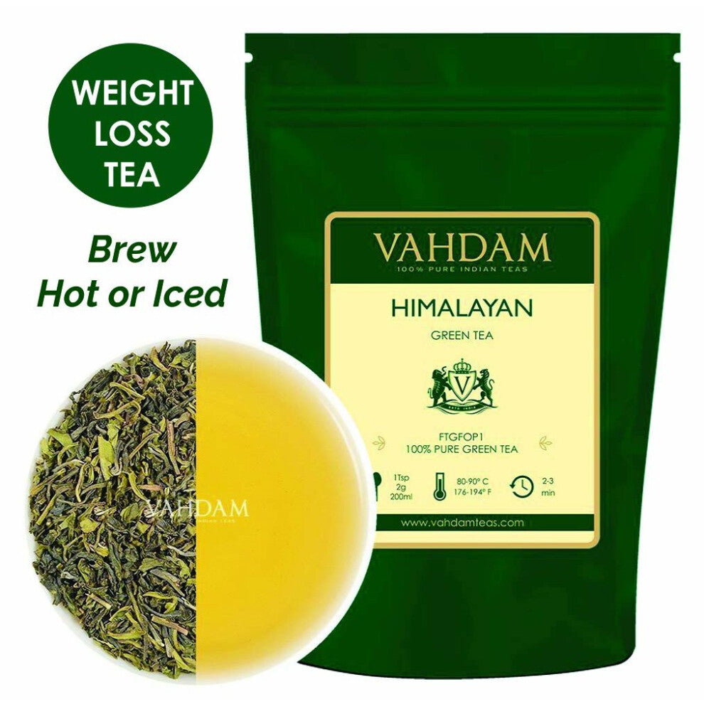 Green Tea Leaves from Himalayas (50 Cups), 100% Natural Weight Loss Tea, Detox Tea & Slimming Tea - POWERFUL ANTI-OXIDANTS - Brew Hot Tea, Iced Tea...