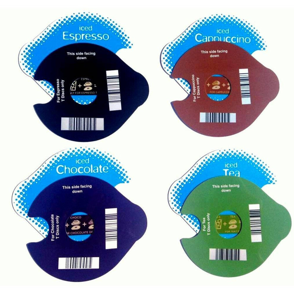 4 REUSEABLE ICE T-DISCS FOR TASSIMO. FOR CAPPUCCINOS, COFFEE, TEA AND CHOCOLATE