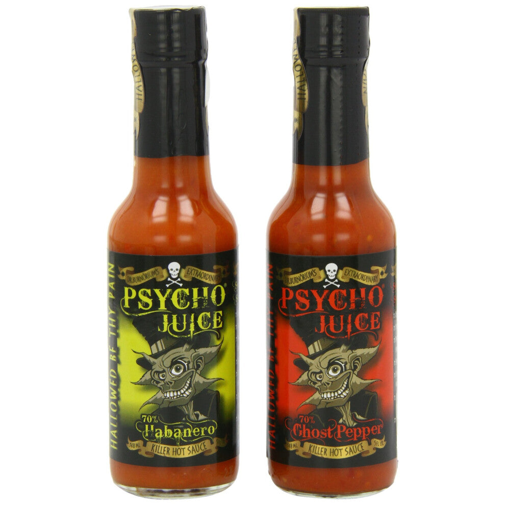 Psycho Juice 70% Harbernero & 70% Ghost Pepper Hot Sauce (Pack of 2)
